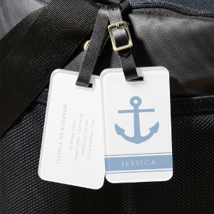 Individuelle Name Dusty Blue Nautical Gepäckanhänger