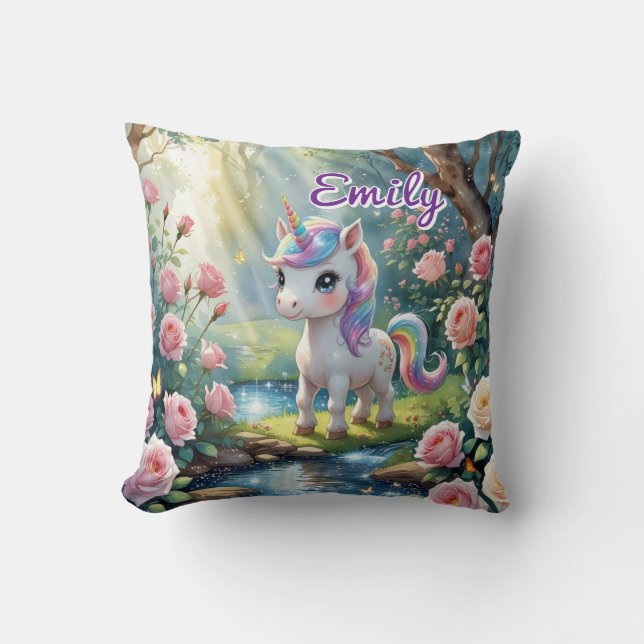 Individuelle Name Einhornplatz Pillow - Rose Fores Kissen (Vorderseite)