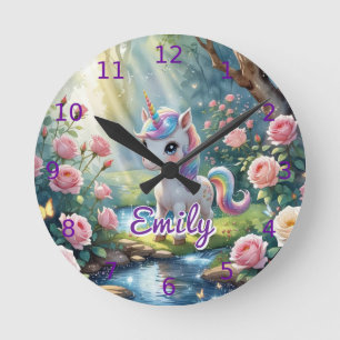 Individuelle Name Einhornwall Clock - Rosenwald in Runde Wanduhr