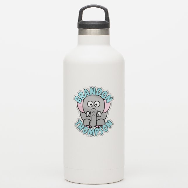 Individuelle Name Elephant Zoo Tier Aufkleber (Wassserflasche)