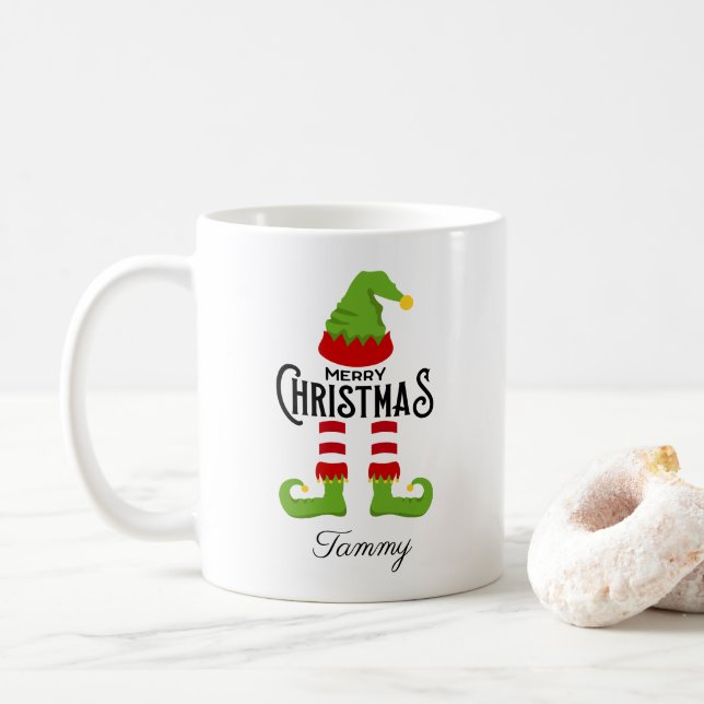 Individuelle Name Elf Frohe Weihnachten Kaffeetasse (Mit Donut)