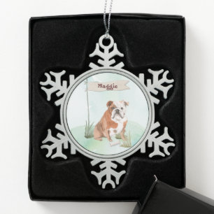 Individuelle Name English Bulldog Hund Schneeflocken Zinn-Ornament