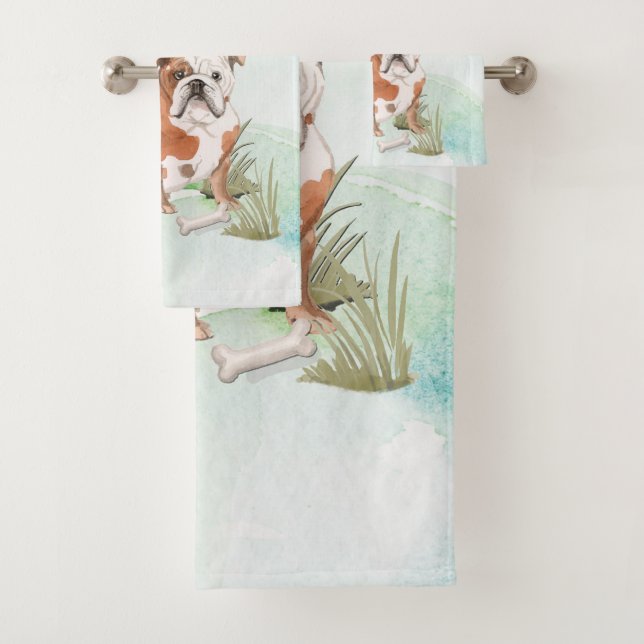 Individuelle Name English Bulldog Pet Hund Badhandtuch Set (Insitu)