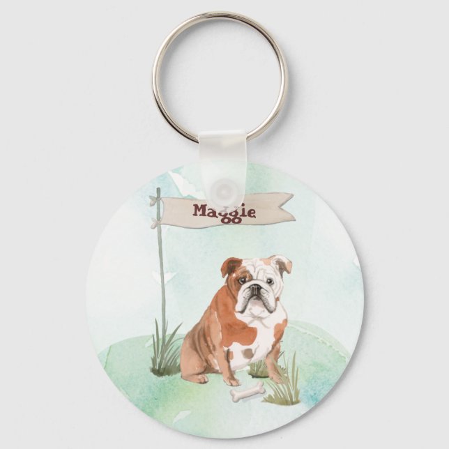Individuelle Name English Bulldog Pet Hund Schlüsselanhänger (Vorderseite)
