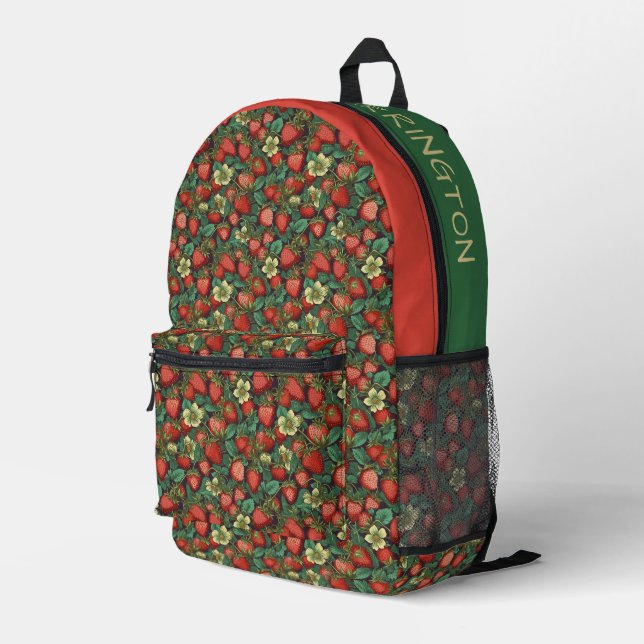 Individuelle Name Erdbeeren Muster Bedruckter Rucksack (Rückseitige Ecke Rechts)