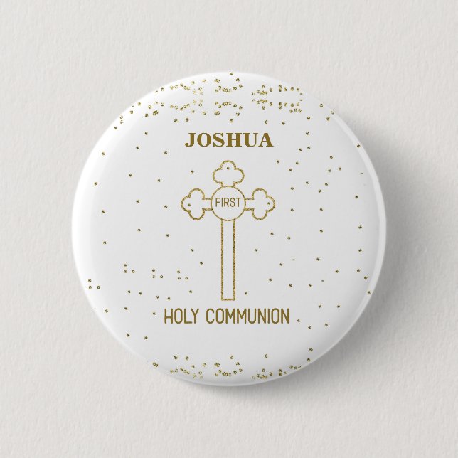 Individuelle Name Erste heilige Kommunion Gold Loo Button (Vorderseite)