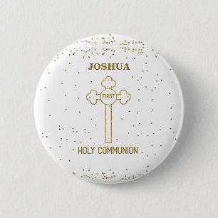 Individuelle Name Erste heilige Kommunion Gold Loo Button