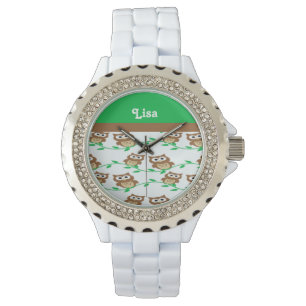Individuelle Name Eulen gemustert Armbanduhr