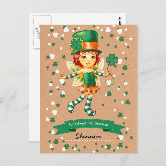 Individuelle Name Fairy Irish Girl St. Patrick's D Postkarte (Vorne/Hinten)
