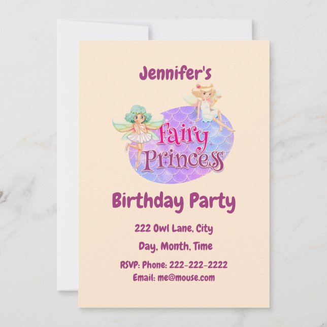 Individuelle Name Fairy Princess Birthday Party Einladung (Rückseite)