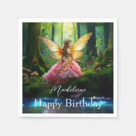 Individuelle Name Fairy Woodland Forest Happy Birt Serviette