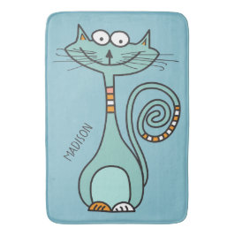 Individuelle Name & Farbe Funny Cat Badematten