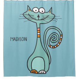 Individuelle Name & Farbe Funny Cat Duschvorhang