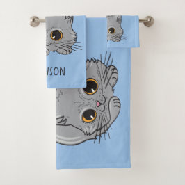 Individuelle Name & Farbe Niedlich Kätzchen Handtu Badhandtuch Set
