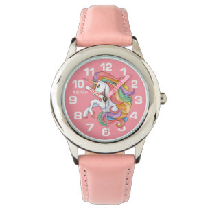 Individuelle Name Farbenfrohe Einhorn Armbanduhr