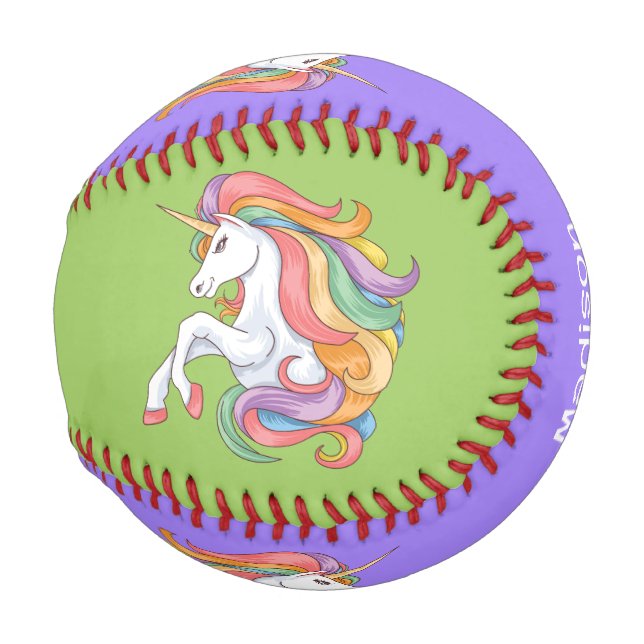 Individuelle Name Farbenfrohe Einhorn Baseball (Vorne Rechts)