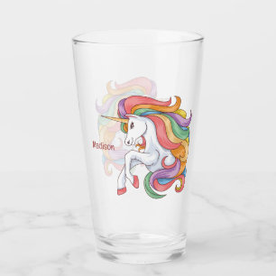 Individuelle Name Farbenfrohe Einhorn Glas