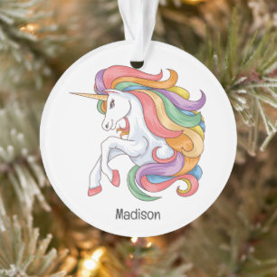 Individuelle Name Farbenfrohe Einhorn Ornament