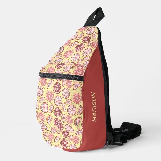 Individuelle Name Farbenfrohe Zitrusmuster Crossbody Bag (Rechte Ecke)