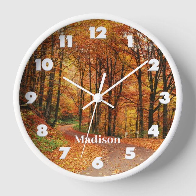 Individuelle Name - farbenfroher Herbstweg Uhr (Vorderseite)