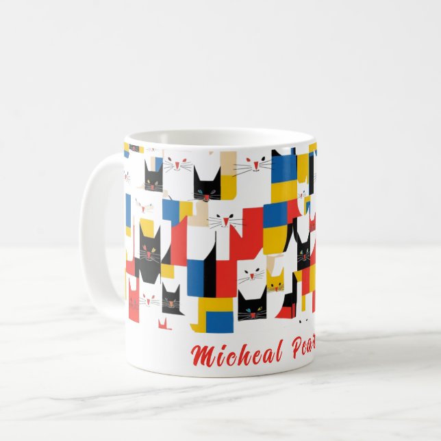Individuelle Name Farbige Katzenmuster Tasse (Vorderseite Links)