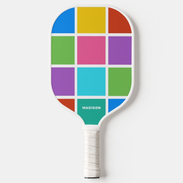 Individuelle Name-Farbquadrate Pickleball Schläger (Vorderseite)