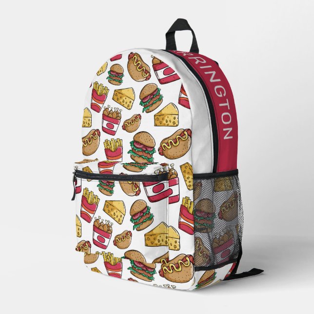 Individuelle Name Fast Food Muster Bedruckter Rucksack (Rückseitige Ecke Rechts)