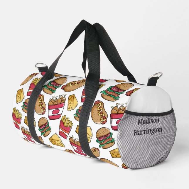 Individuelle Name Fast Food Muster Duffle Bag (Rechte Ecke)