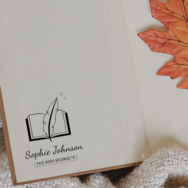 Individuelle Name Feather Pen Buch gehört dem Lehr Gummistempel (Custom Name Feather Pen Book Belongs To Teacher Rubber Stamp)