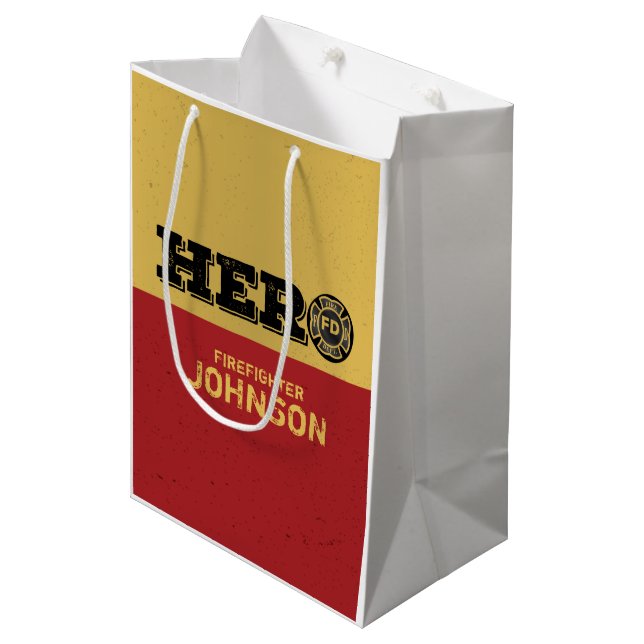 Individuelle Name, Feuerwehrheldin Mittlere Geschenktüte (Vorderseite Schrägansicht)
