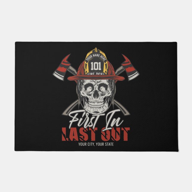 Individuelle Name Feuerwehrmann als Erster letzter Fußmatte (Vorderseite)
