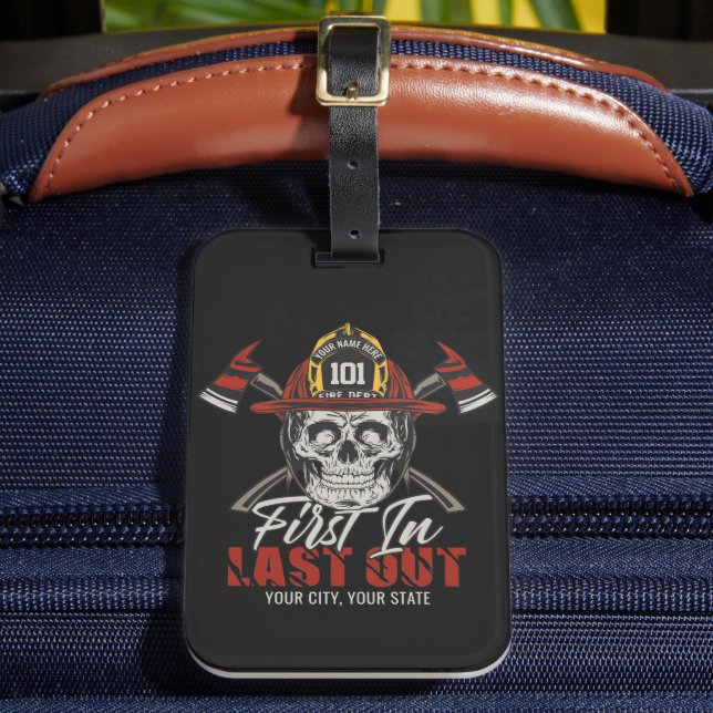 Individuelle Name Feuerwehrmann als Erster letzter Gepäckanhänger (Vorderseite Insitu 2)