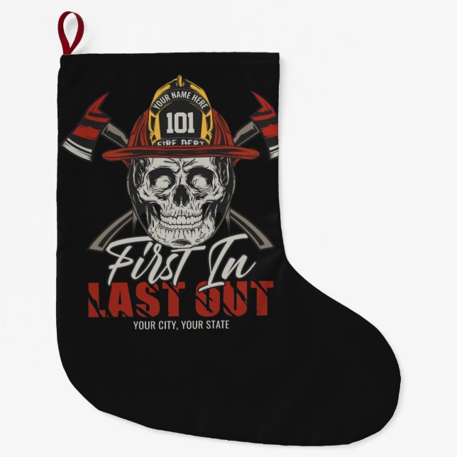 Individuelle Name Feuerwehrmann als Erster letzter Großer Weihnachtsstrumpf (Vorderseite)