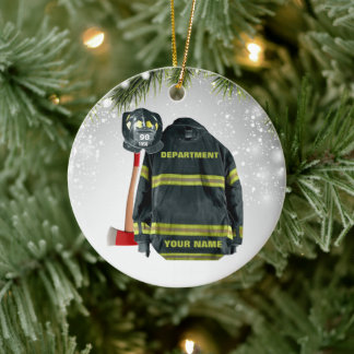 Individuelle Name-Feuerwehrmann-Geschenkfeuer und Keramik Ornament