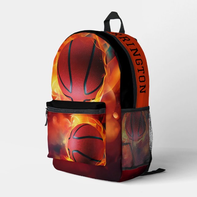 Individuelle Name Flaming Basketball Bedruckter Rucksack (Rückseitige Ecke Rechts)