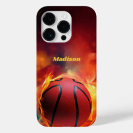 Individuelle Name Flaming Basketball Case-Mate iPhone 14 Pro Hülle