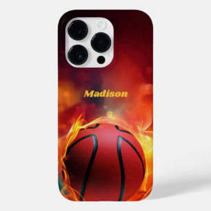 Individuelle Name Flaming Basketball Case-Mate iPhone 14 Pro Hülle