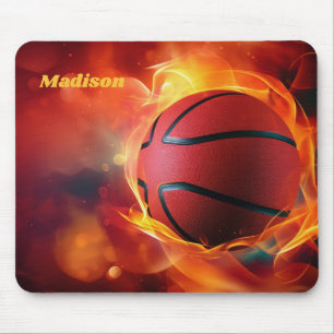 Individuelle Name Flaming Basketball Mousepad