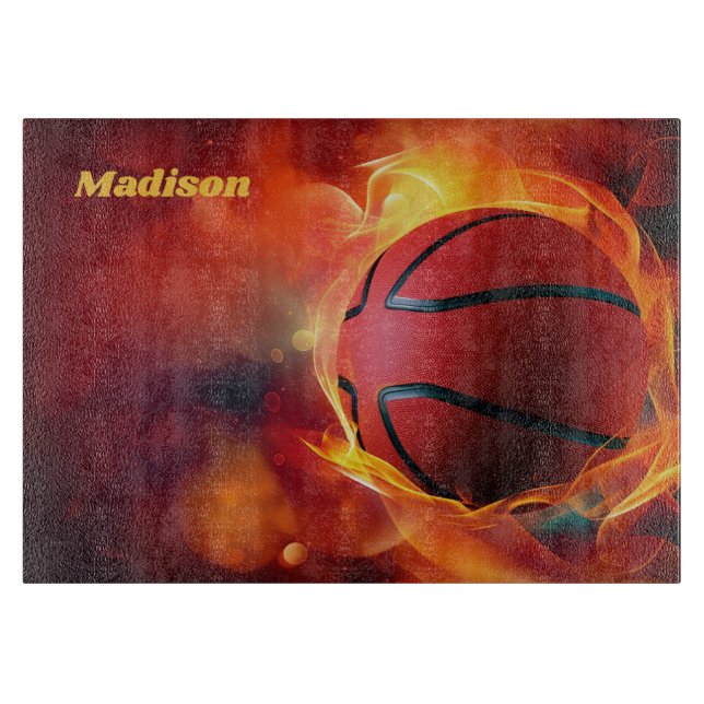 Individuelle Name Flaming Basketball Schneidebrett (Vorderseite)