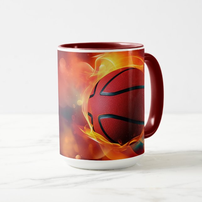 Individuelle Name Flaming Basketball Tasse (VorderseiteRechts)