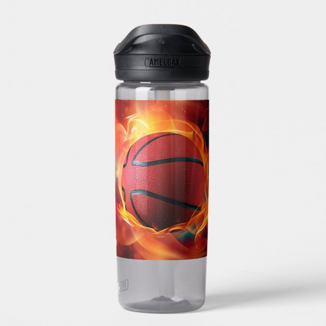 Individuelle Name Flaming Basketball Trinkflasche (Rückseite)