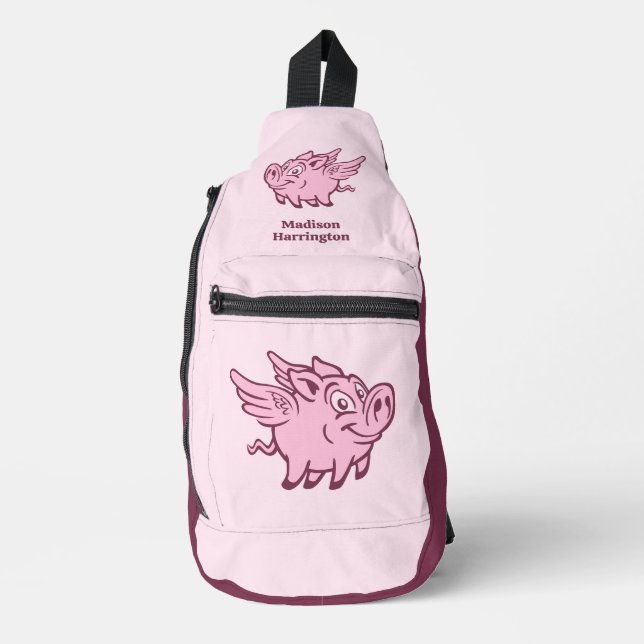 Individuelle Name Fliegende Schweine Crossbody Bag (Vorderseite)