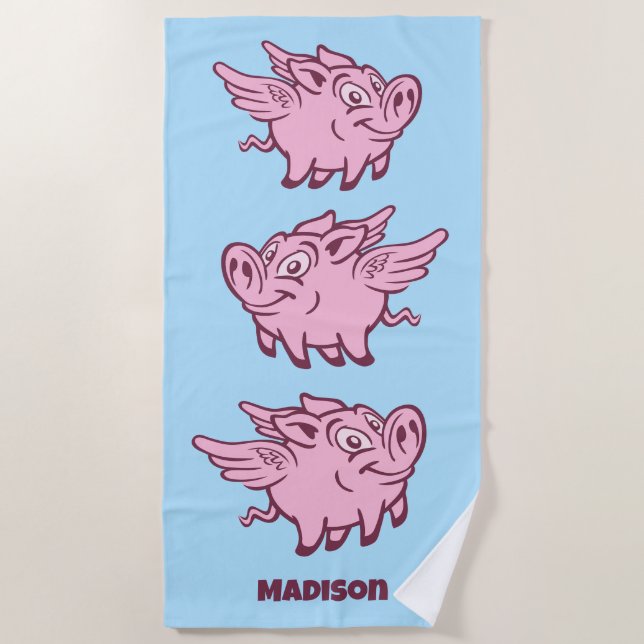 Individuelle Name Fliegende Schweine Strandtuch (Vorderseite)