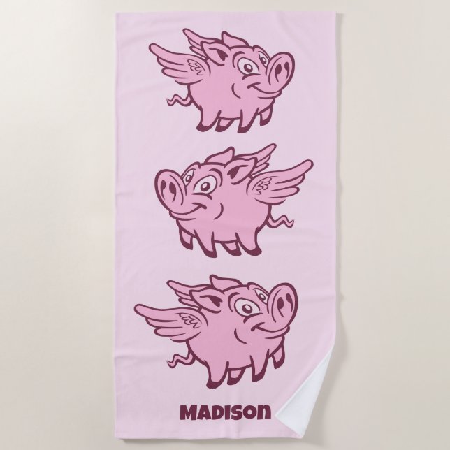 Individuelle Name Fliegende Schweine Strandtuch (Vorderseite)