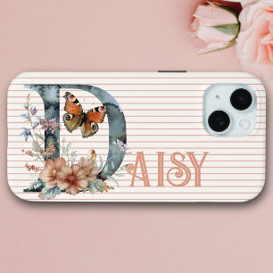 Individuelle Name   Floral Butterfly Initial Peach Case-Mate iPhone Hülle