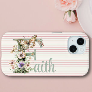 Individuelle Name   Floral Butterfly Initial Sage  Case-Mate iPhone Hülle