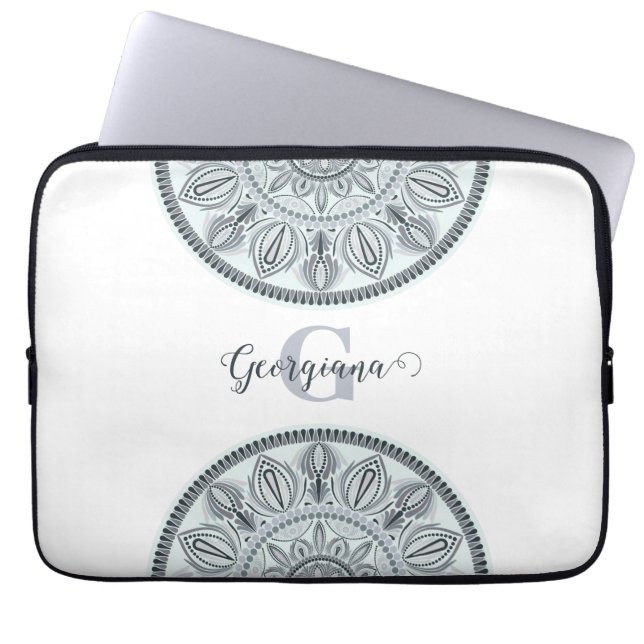 Individuelle Name Floral Harmony Gray Monotone Man Laptopschutzhülle (Vorderseite)