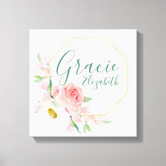 Individuelle Name Floral Kinderzimmer Unterschrift Leinwanddruck