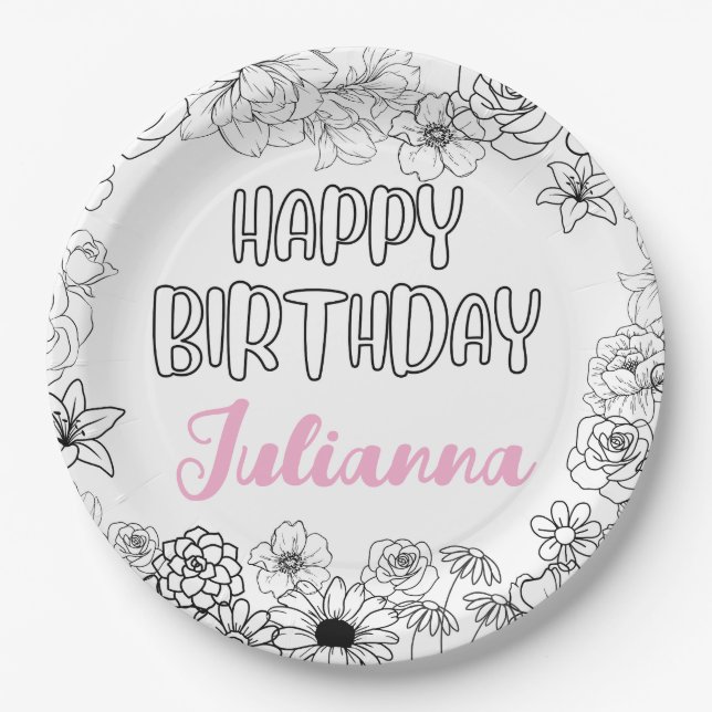 Individuelle Name Floral Napkins Pappteller (Vorderseite)