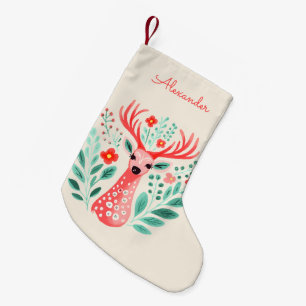 Individuelle Name Floral Reindeer Kleiner Weihnachtsstrumpf